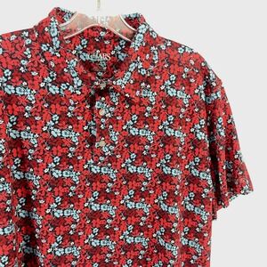 Chaps Golf Mens Large Red Blue Floral Performance Polo Shirt CHM34KT055